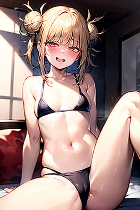 ((Best Quality)), ((masterpiece)), (be familiar with),  perfect face, indoor, bedroom,  watching viewers,
One woman, I was,
 characters with open mouth ,  ecstatic expression , blush, smile,
Small breasts,  flat chest, , ,  kids, Girl,
Long Hair, Twin bun ...