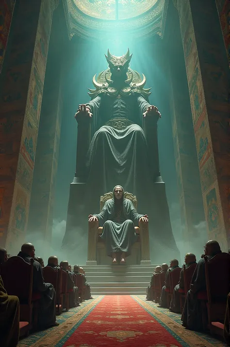  An immense throne occupied by a suppressed being with 24 thrones around seated by old men and on the great throne that there are also 4 living beings around and in the middle of the throne of the supreme being (Those will not have a seat )