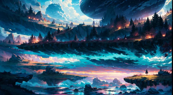 Step into a world of wonder and ethereal beauty, where reality and dreams intertwine. Visualize an awe-inspiring scene - a breathtaking view of a sea of stars, shimmering brilliantly above a blanket of fluffy clouds. In the foreground, a young girl stands ...