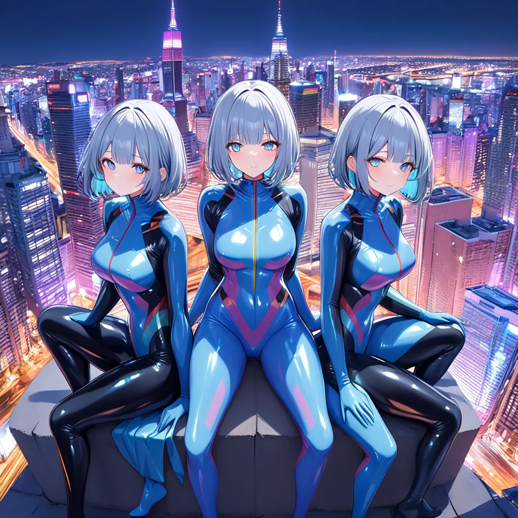 (multiple girls),(最high image quality, 8k, masterpiece:1.3), (24 years old:1.5), (grey hair), ( bob cut ), (oblique sky blue eye...