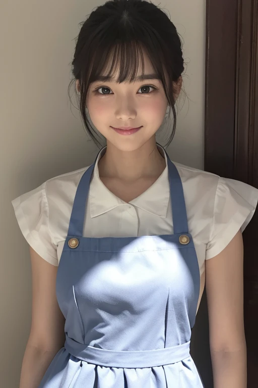 (Best Quality,masterpiece:1.3, ultra high resolution),( very detailed、caustics) ,( photorealistic:1.4, RAW shooting), Ultra Realistic Capture、 very detailed、masterpiece、( bob cut )、(Body wash massage salon、Navy blue apron dress 、 white shirt 、Girl:1.3),Bat...