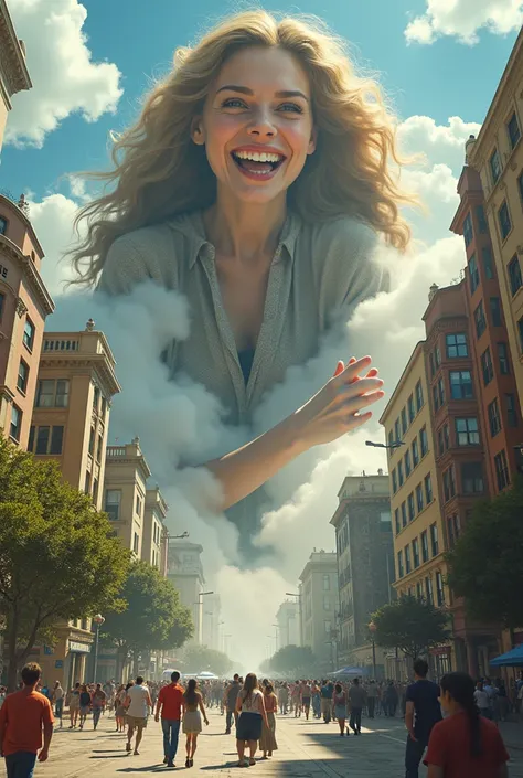 A gigantic version of actress Elizabeth olsen butt crush laughing innocently as she crushes the city of Pasadena with her bare feet and people flee in despair.