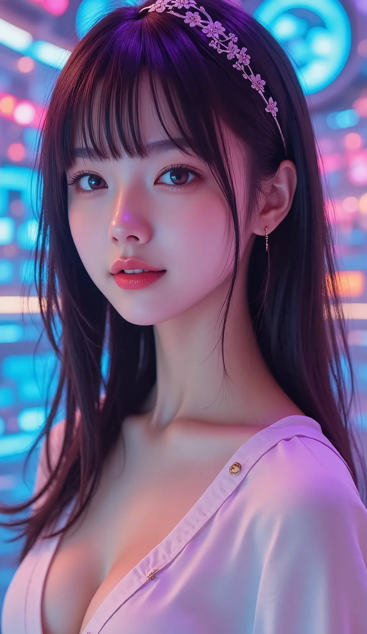 a beautiful virtual idol girl with stunning detailed features, extremely detailed eyes and face, longeyelashes, detailed hair, c...