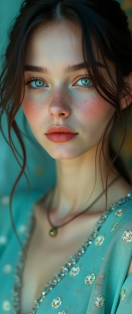 (digital art), (pop art), (phenomenal art), (gorgeous desinger+extreme quality:1.4), (HDR+), light painting, vibrant colors, masterpiece art, a women with sea colour eyes, with different colors, both with sea colors, different, heterochromia, nice look eye...