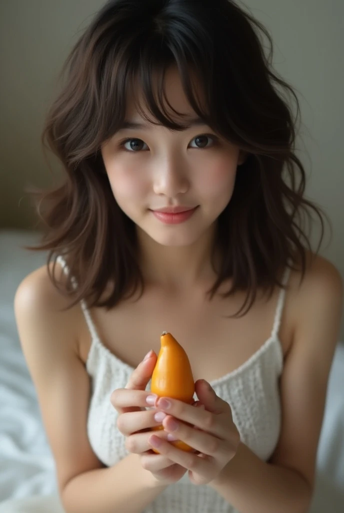 Korean teen girl, wavy hair lots of hair, medium-short hair, sucking penis