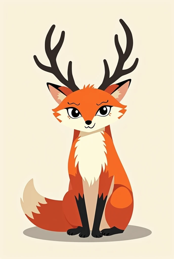 Fox with deer antlers flat but stylish cartoon style illustration