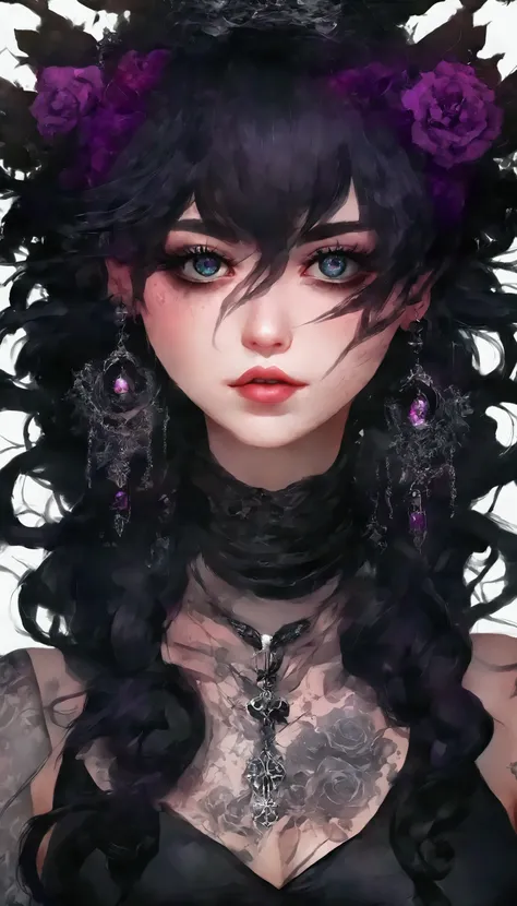 of a woman with tattoos and piercings on her neck, gothic style, detailed portrait of an anime girl, in the style of guweiz  ,  ...