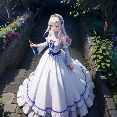 最 high quality、 high quality、８old girl princess、 climb the maze stairs、 long dress 、 is equipped with a dagger and shield、in a d...