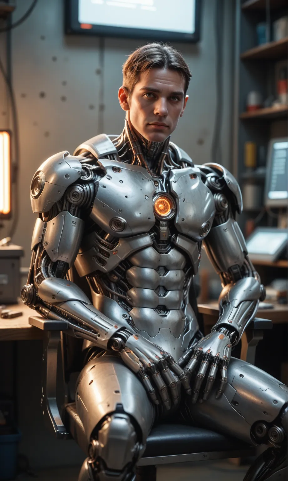 score_9, score_8_up, score_7_up, score_6_up, photo, realism, photorealistic, dark photo, male, cyborg, mechanical head, implants...