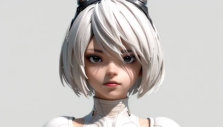 character sheet desing 2b from nier automata, only head. beauty face, perfect proportion, simetria, ((((3d model only head)))) (...