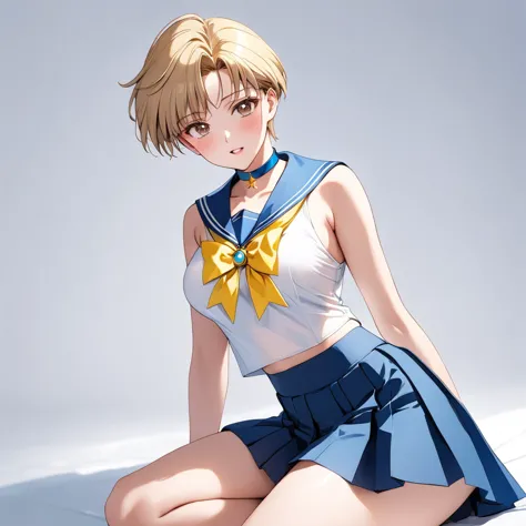 best quality, high resolution,16k,(sailor uranus:1.5),(e-cup beautiful breasts)、 (tall:1.2),height: 175cm,fashion model body typ...