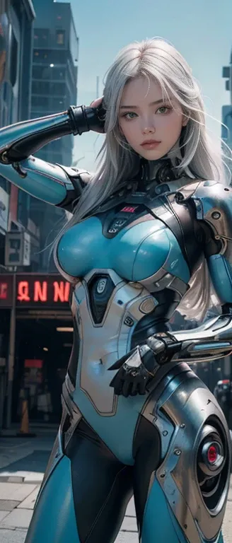 NSFW,  1 girl, , whole body,  cyberpunk, Mecha, Mechanics, (masterpiece: 1.4), (8k,  realistic,  RAW Photos,  best quality: 1.4), Transparent nipple outline,  big breasts at the temple,  Japanese girls, Beautiful cute face, ( real: 1.4), perfection , Beaut...