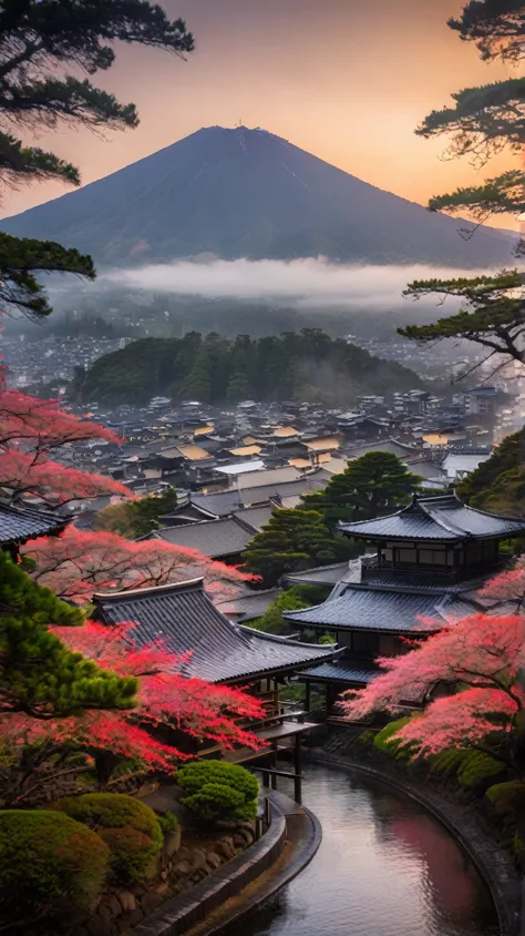 japan in rain with sunset