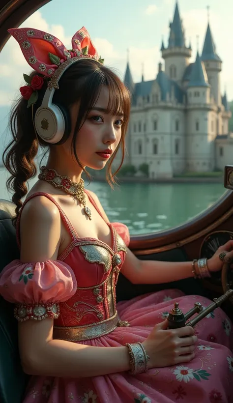 ultra-realistic, photorealistic, dramatic scene, shadow, global-illumination, solo, (teenage Japanese famous idol girl:1.5), very beautiful Japanese girl, very beautiful with very cute face, (very large breasts), slim waist, (she is a pilot of the private ...