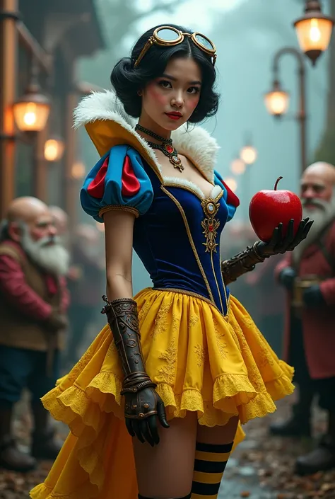 ((masterpiece)) ((photography)) ((highest quality)) steampunk snow white in her iconic colors, with a modern twist. she wears a ...