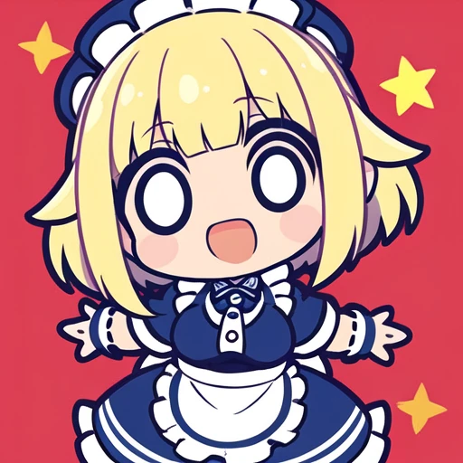 1girl, (chibi:1.4), smile, open mouth, dynamic angle, standing, , girl, yuki mio, her name is yuki mio, idol wars z ,blonde hair...