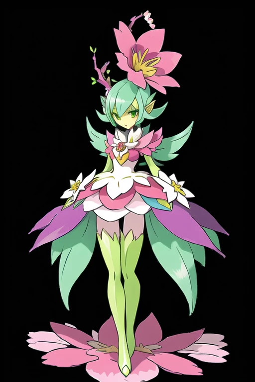 drawing of a cartoon character with flowers and a flower in her hair, elf girl wearing an flower suit, space flower fairy, glamo...