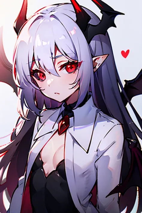 demon woman、flat chest、white buttoned shirt、clear、black bottoms、(black sclera)、 red eyes