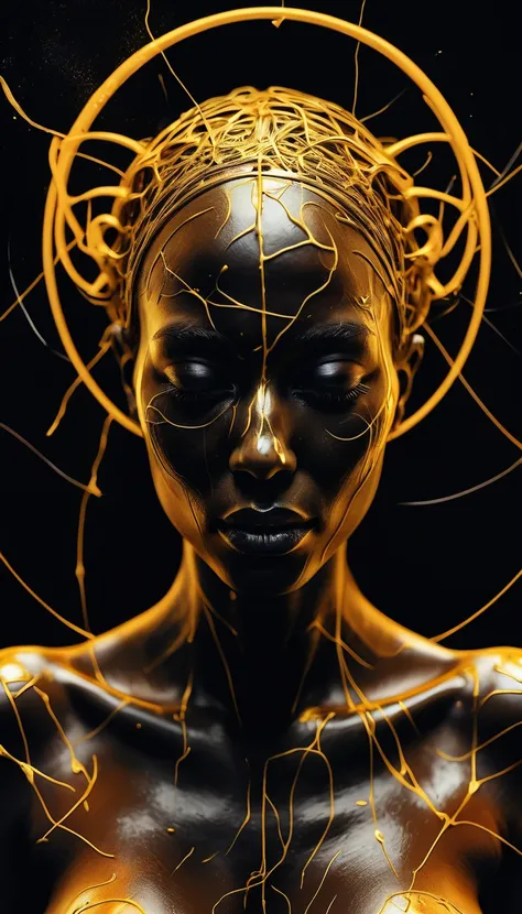 portal of good energy, goddes of death, a black and gold photo of a vgoddes of death body, digital art, generative art, abstract...