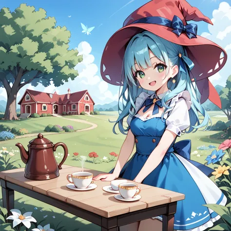 1 girl, fairy,flower field,candy house,tea party