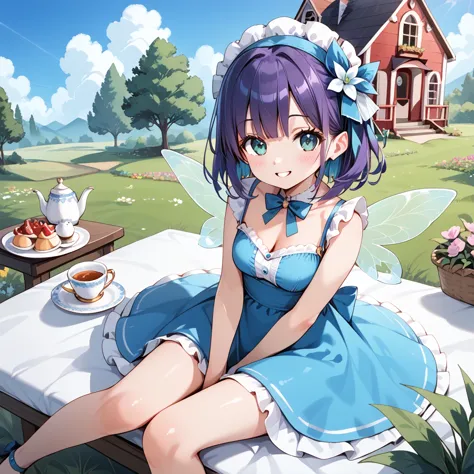 1 girl, fairy,flower field,candy house,tea party