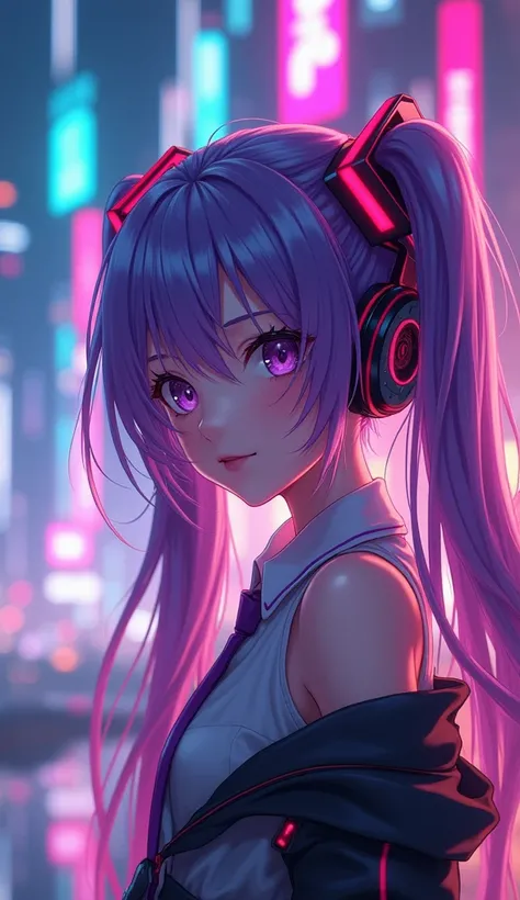 (photorealism:1.2), Hatsune miku with purple hair and purple eyes looking at something, an anime drawing by Kamagurka, pixiv contest winner, digital art, 4 k manga wallpaper, anime style 4 k, anime art wallpaper 8 k, 4k anime wallpaper, anime art wallpaper...