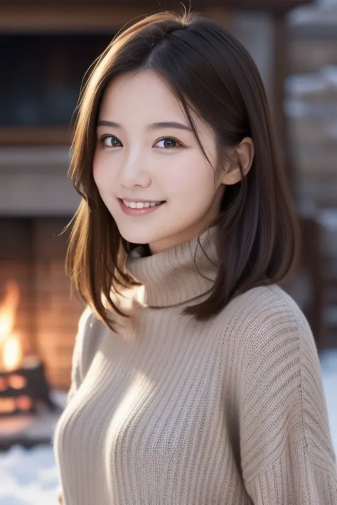 1 girl,( wearing a turtleneck sweater),(winter jackets),( raw photos, best quality), (realistic, photo-realistic:1.4), masterpie...