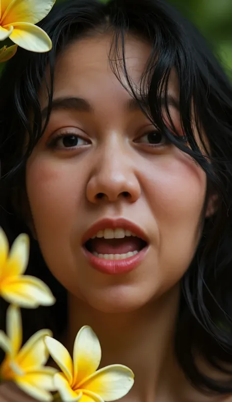 table top,,Awards - Award-winning photos, very detailed, close up of face, focus the eyes clearly, nose and mouth, face focus, woman with open mouth and closed eyes, close up face focus, 35 years old, black haired, Angle from below, elongated C-shaped nost...