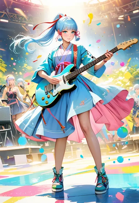 magazine cover， masterpiece ), ( best quality), (  super detailed ),(realistic：1.37), ( idol playing electric guitar on stage), ...