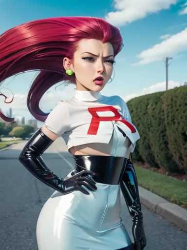 jessie from pokémon. sneezing. sexy latex