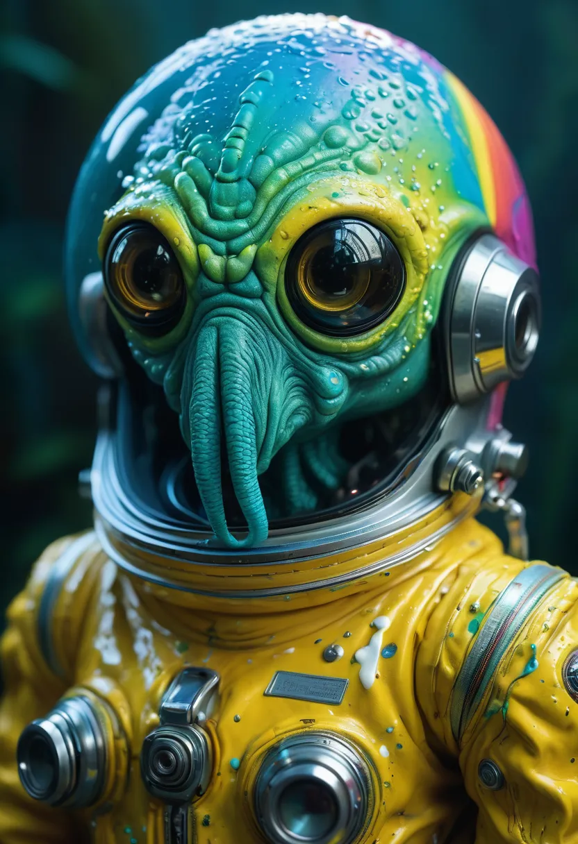 8k, artistic photography, best quality, masterpiece: 1.2), a (potrait:1.2) don bluth style  astronaut cthulhu yellow toon doll, ...