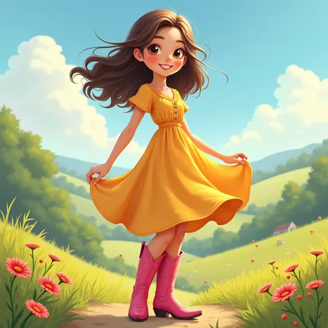 young countrygirl with pink cowboy boots with red flowers