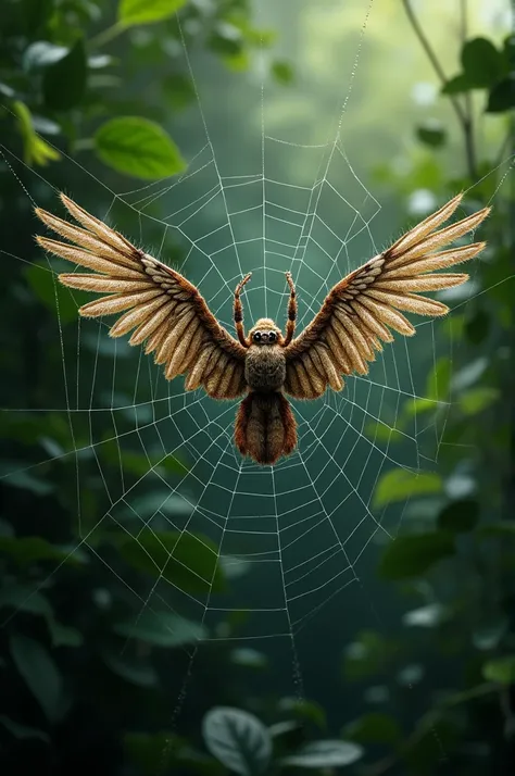 spider web in the shape of an eagles wing with a spider in the middle