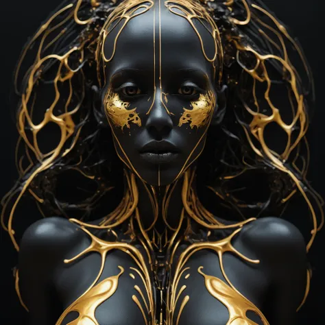 portal of good energy, goddes of death, a black and gold photo of a vgoddes of death body, digital art, generative art, abstract...