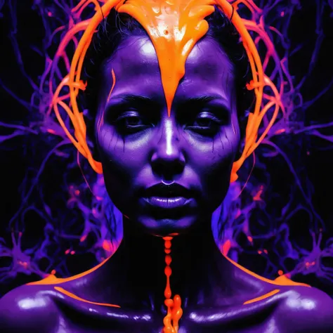 error in matrix, portal of good energy, goddes of death, dark violet and orange photo of a goddes of death body, digital art, ge...