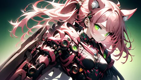 1 Girl, animal_ear, Gradient, Gradient_background, green_background, Check_exist_Check者, Pink_hair, JM Solo 