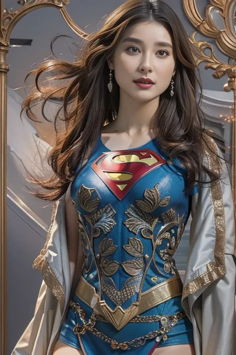 Best Quality, Realistic, photoRealistic,  1 portrait at the time of winning the award, ( intricate detail: 1.2), (Subtle details), ( intricate detail), (Cinematic Light), 1peopleの成熟した女性, Well-groomed super medium hair ,  Supergirl,  bouncy breasts so big a...