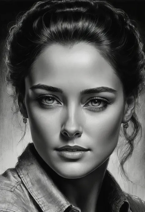  best quality,ultradetailed,realistic sketch:1.5,coal,portrait,textured paper,  Detailed facial features , Shading and Highlights , dynamic composition , expressive brushstrokes ,contrast,Highlights and shadows, Black and White , Emotion and expression ,ex...