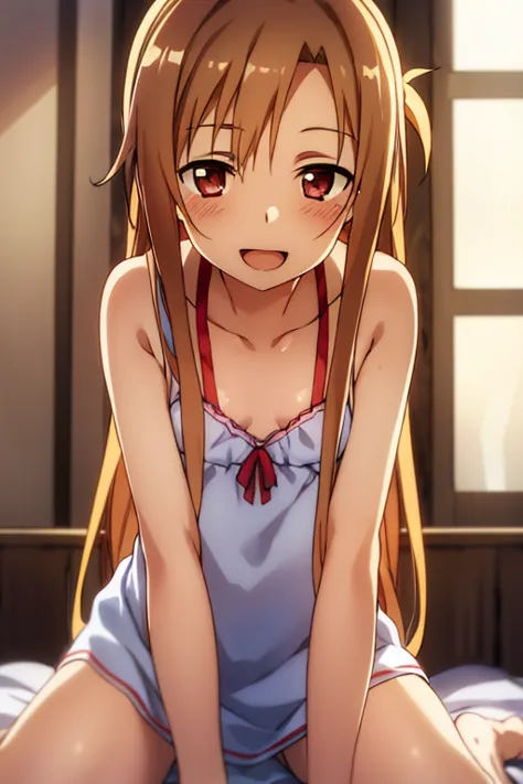 ((best quality)), ((masterpiece)), (be familiar with),  perfect face, indoor, bedroom,  watching viewers,
one woman, yuuki asuna...