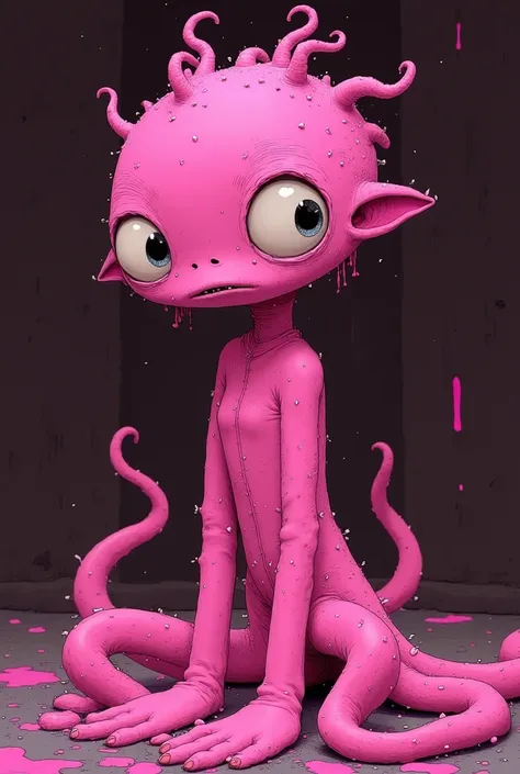 cute pink woman. cute big eyes! sticky tentacles, high detail, perfect composition, digital painting, artstation, concept art, s...