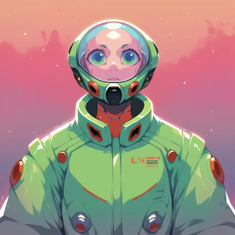 (masterpiece,best quality,ultra detailed,ultra high res,detailed background),((cyberpunk)),((flat color)),((colorful)),(1girl),pilot,pilot helmet,pilot jacket,looking at viewer,solo,upper body,colored background,high contrast,contrasting colors,cowboy shot...