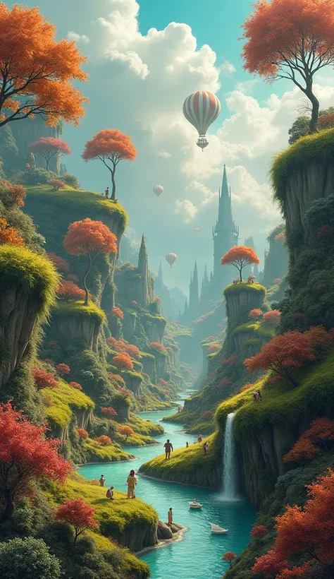 Wonderland: A surreal landscape filled with whimsical and absurd wonders.