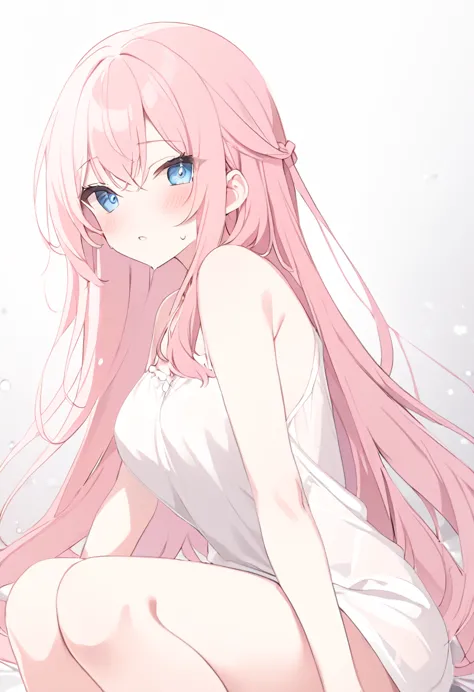 luka megurine, blue eyes,  long hair, pink hair,., large breasts,, snow, live stage, alone, , blank look,  (sweating profusely, ...