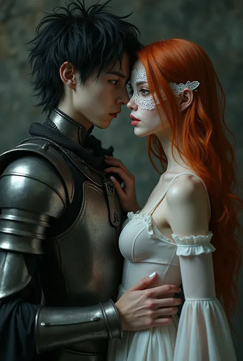  a young masked white skin with very long and flowing voluminous light redhead hair, ( best quality, 8k, masterpiece, awarded,  ultra high resolution, ultradetailed, :1.1), Kind Face,  doesnt wear makeup ,  Detailed Eyes ,  detailed little lips , long eyel...
