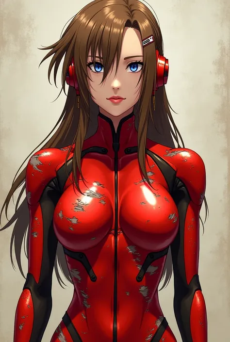  a hero, bodysuit,brown_hair,torn_bodysuit,rebuild_of_evangelion,1 guy,,upper_body,long_hair,skin_tight,hair_down,shiny_clothes,hair_ornament,,red_bodysuit,plugsuit,_background,solo,neon_genesis_evangelion,lips,highres,evangelion:_3.0+1.0_thrice_upon_a_tim...