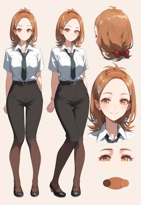 a drawing of a girl ,character design de anime, female anime character reference sheet design, best anime character design,  det...