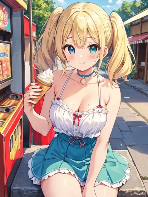 (ultra-detailed, master piece, best quality, high resolution, beautiful hair, beautiful eyes, expressive eyes, perfect face, perfect human structure, photorealistic background),
Summer, summer sun, Showa-era retro, Japan, in front of a candy store in the c...