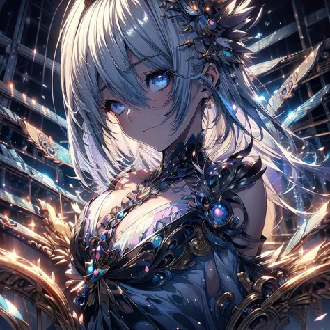 absurd,anime,detailed and beautiful eyes,(artstyle),(artistic:1.5),sleeveless,silver　hair,(a girl:1.5),(small breasts:1.2),(smal...