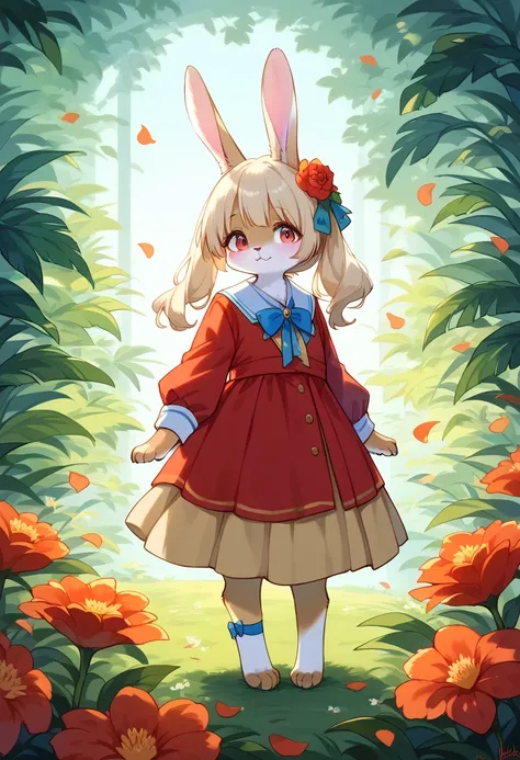 score_9, score_8_up, score_7_up, score_6_up, score_5_up, score_4_up, source_anime, best quality, amazing quality, very aesthetic, absurdres, 1girl, (furry, kemono:1.3), rabbit, rabbit girl, rabbit ears, In a bright, modern museum, a young child stands befo...