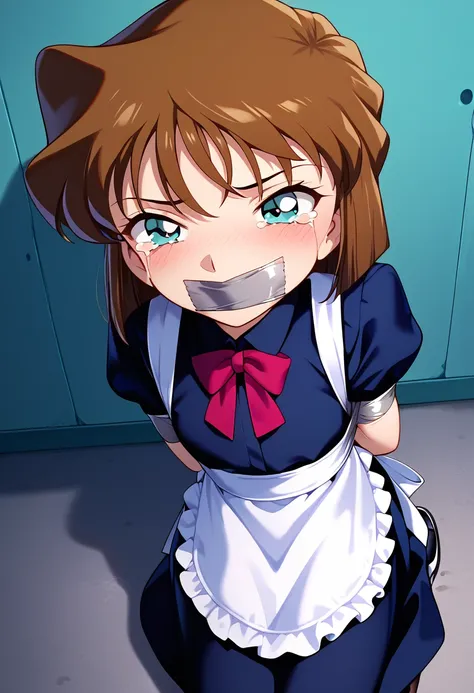 masterpiece,high resolution,highest quality,8k(detective conan,ai haibara) (,,flat chest,short,brown hair,short hair) ((maid clo...